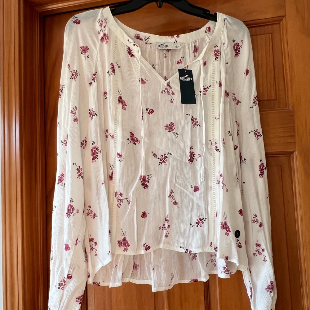 Hollister White and Pink Floral Top